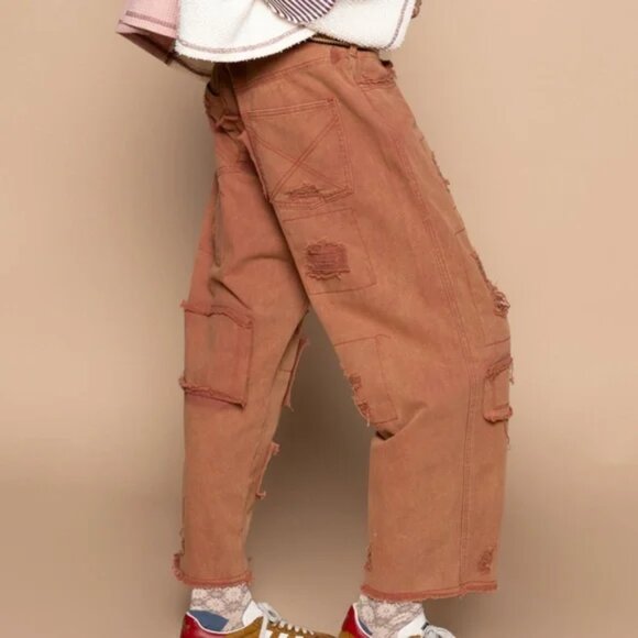 POL Distressed Cropped Pants in Rust - Picture 2 of 10
